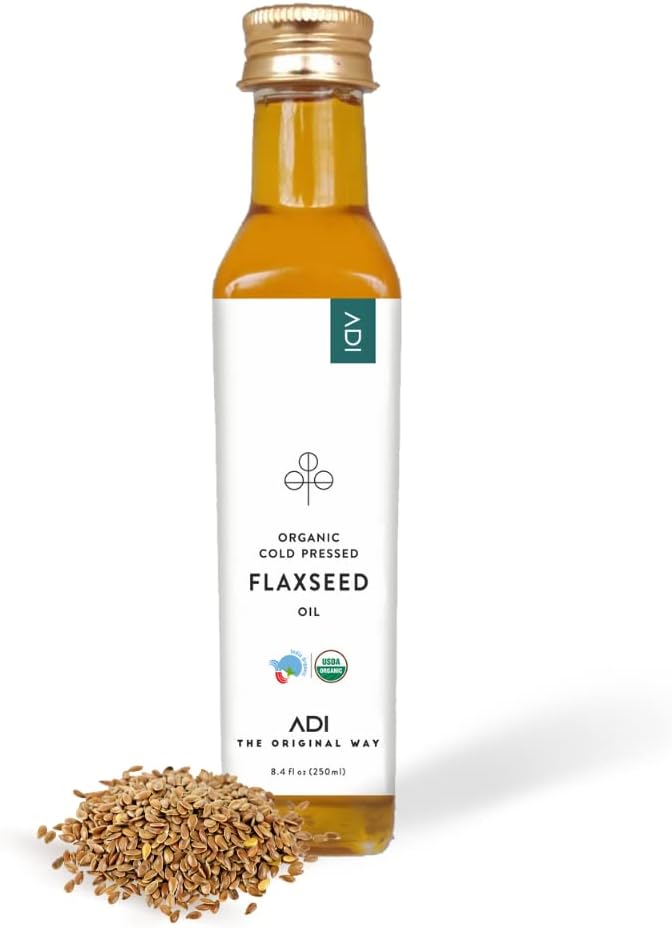 ADI 100% Pure Organic Flaxseed Oil – 8.8 fl oz, Liquid Flax Oil Cold-Pressed & Unrefined