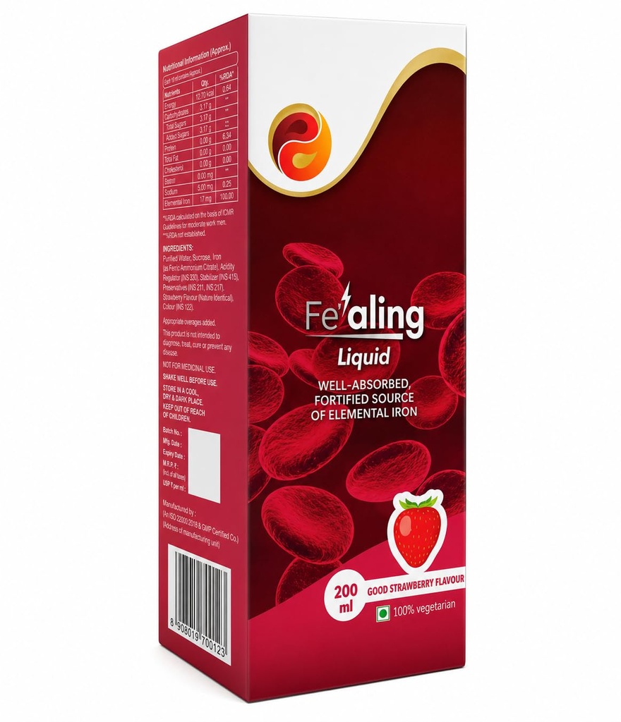 Fe’aling Liquid with Folic Acid, Strawberry, 200 ml (Pack of 1)