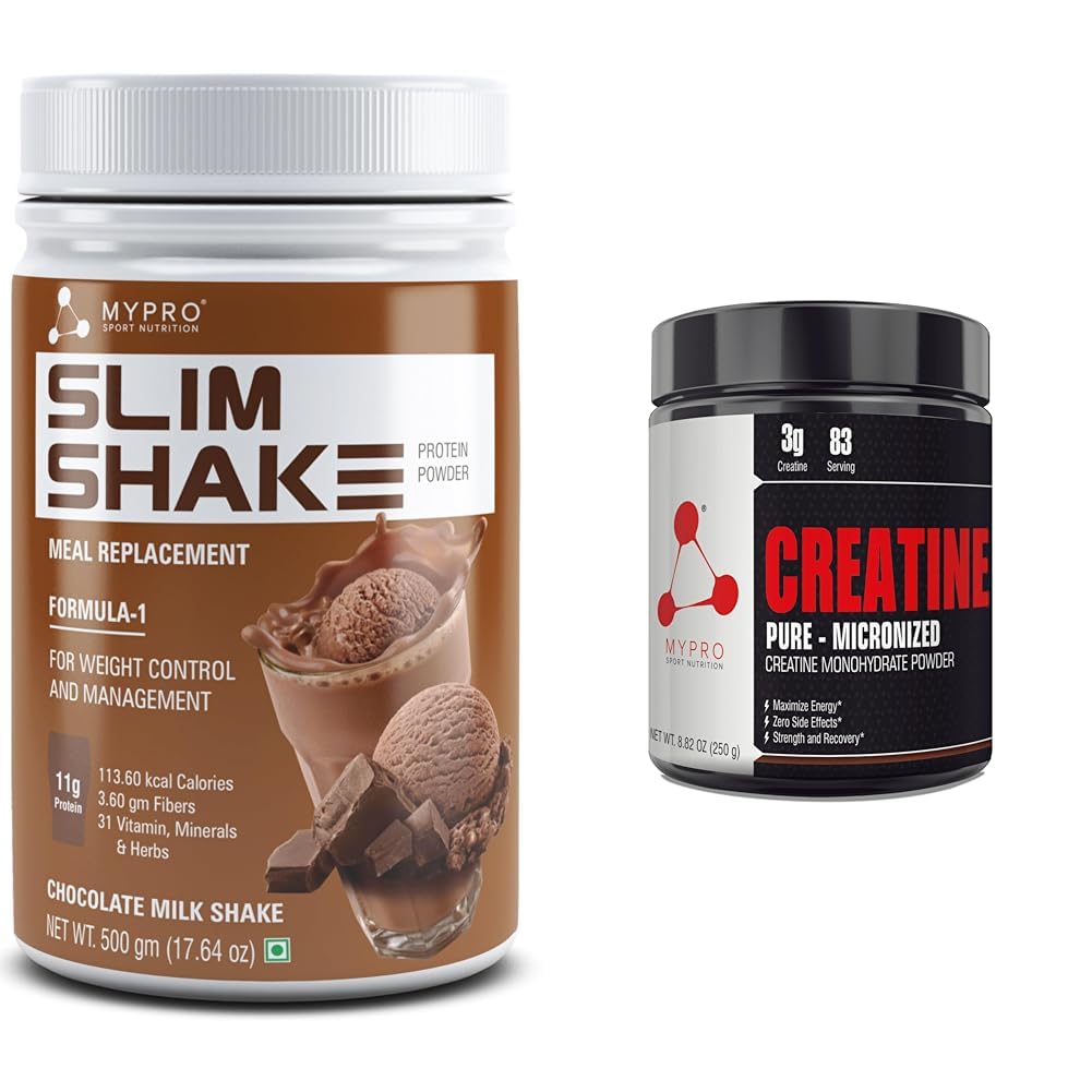 Mypro Sport Nutrition Slim Shake Protein Powder-Meal Replacement Shake For Weight Control & Manage | Mypro Sport Nutrition Micronized Creatine-83 Serving (250 Gm) Promote Rapid Recovery-Increase Stre
