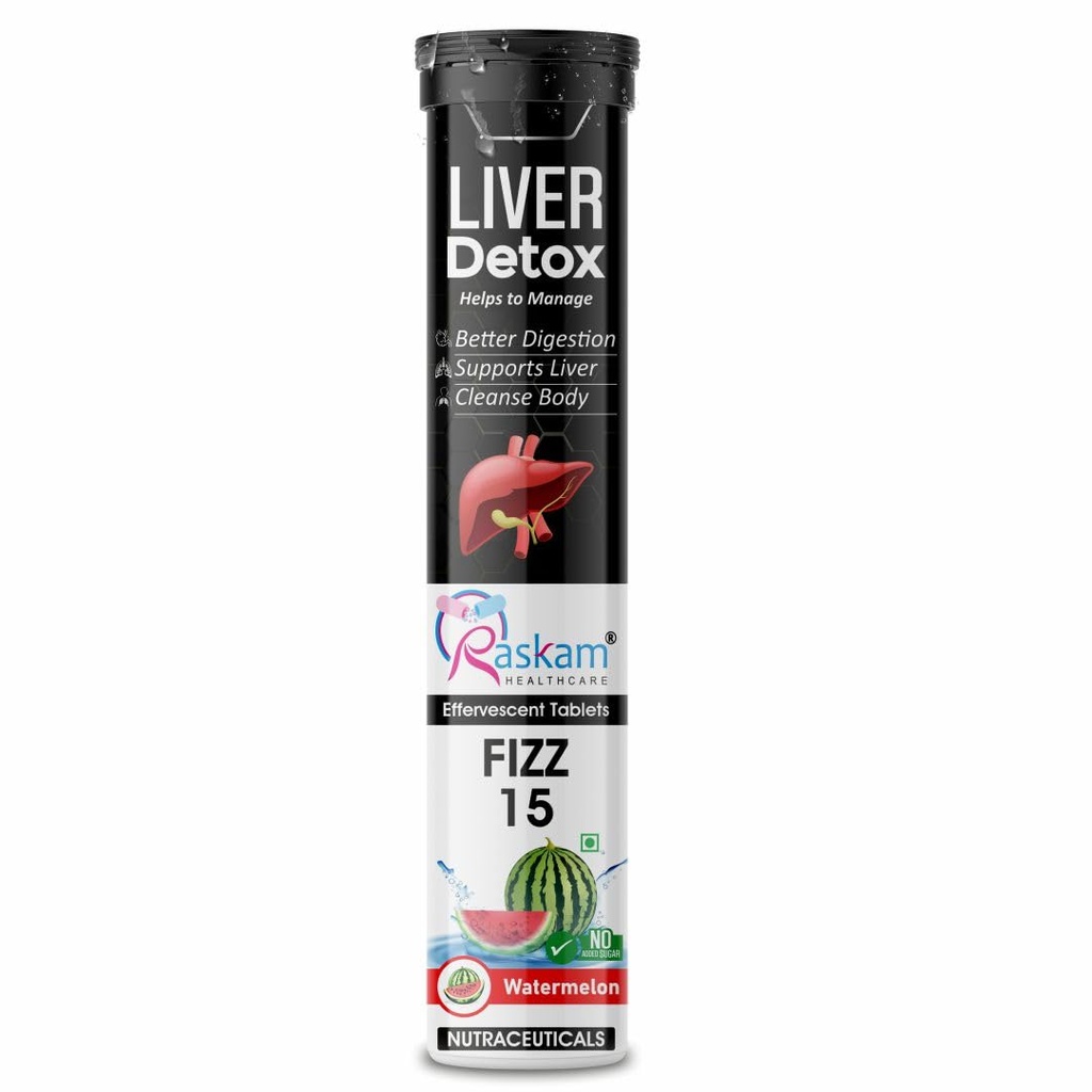 Liver Detox Effervescent – Plant-Based Detox with 9 Ayurvedic Herbs | Sugar-Free | Refreshing Watermelon Flavor | Drop, Fizz, Sip | Fizz 15 Tablets Pack of 1