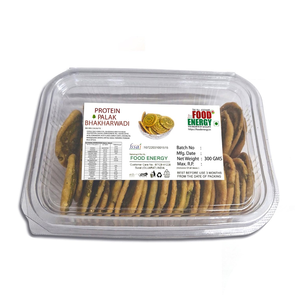 Food Energy Protein Palak Bhakharwadi, Traditional Indian Snack, Spinach Flavour, 300 g