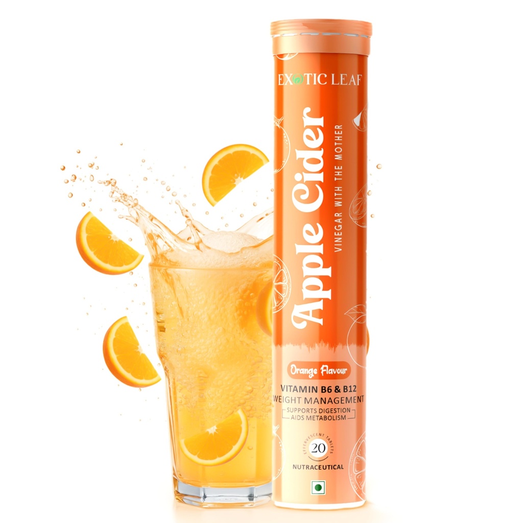 Apple Cider Vinegar Effervescent Tablets Orange Flavour | With the Mother | Supports Digestion, Detox, Metabolism & Weight Management | 20 Effervescent Tablets Pack