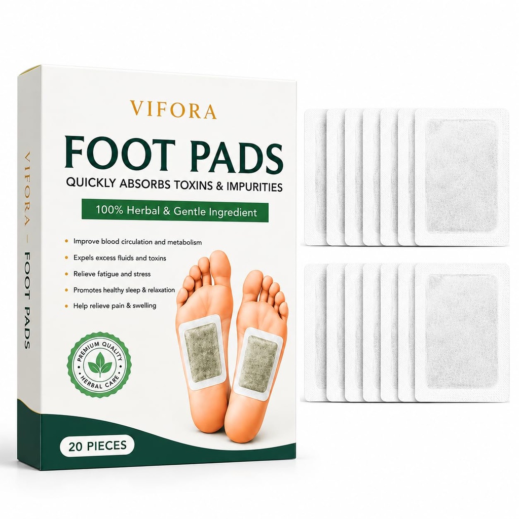 VIFORA Detox Foot Patches for Weight Loss & Toxin Removal (20 Patches) | Natural Ginger Herbal Foot Pads for Deep Cleansing, Body Detox & Foot Care | Overnight Detox Foot Patch for Men & Women | Pain Relief & Relaxation