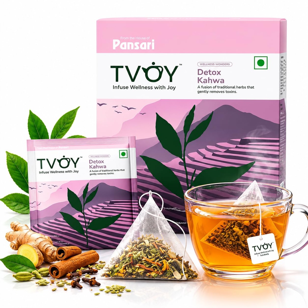 TVOY Premium Detox Kahwa Green Tea Bags, 20 Bags