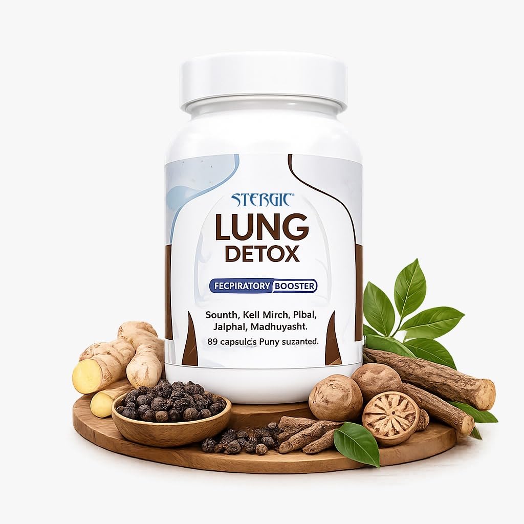 Lung Detox Ayurvedic Respiratory Booster Capsules | With Sounth, Kali Mirch, Pipal, Jaiphal, Madhuyashti, Tulsi & Vasa | Supports Lung Cleansing, Respiratory Health & Breathing Vitality | 60 Capsules