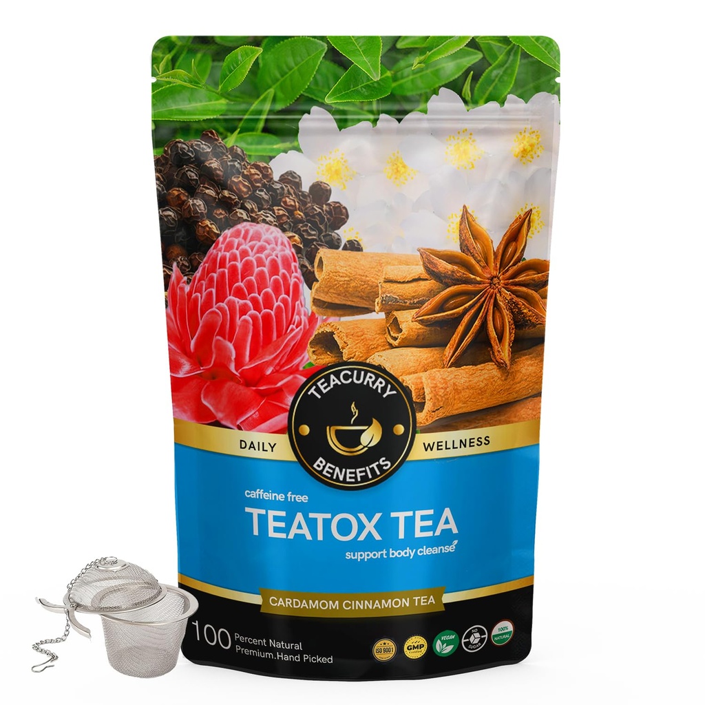TEACURRY Teatox Tea with Free Diet Chart - (100 GMS Teatox Tea + Infuser) Helps With Detox, Lose Water Weight, Lose Fat | Teatox Green Tea for Weight Loss