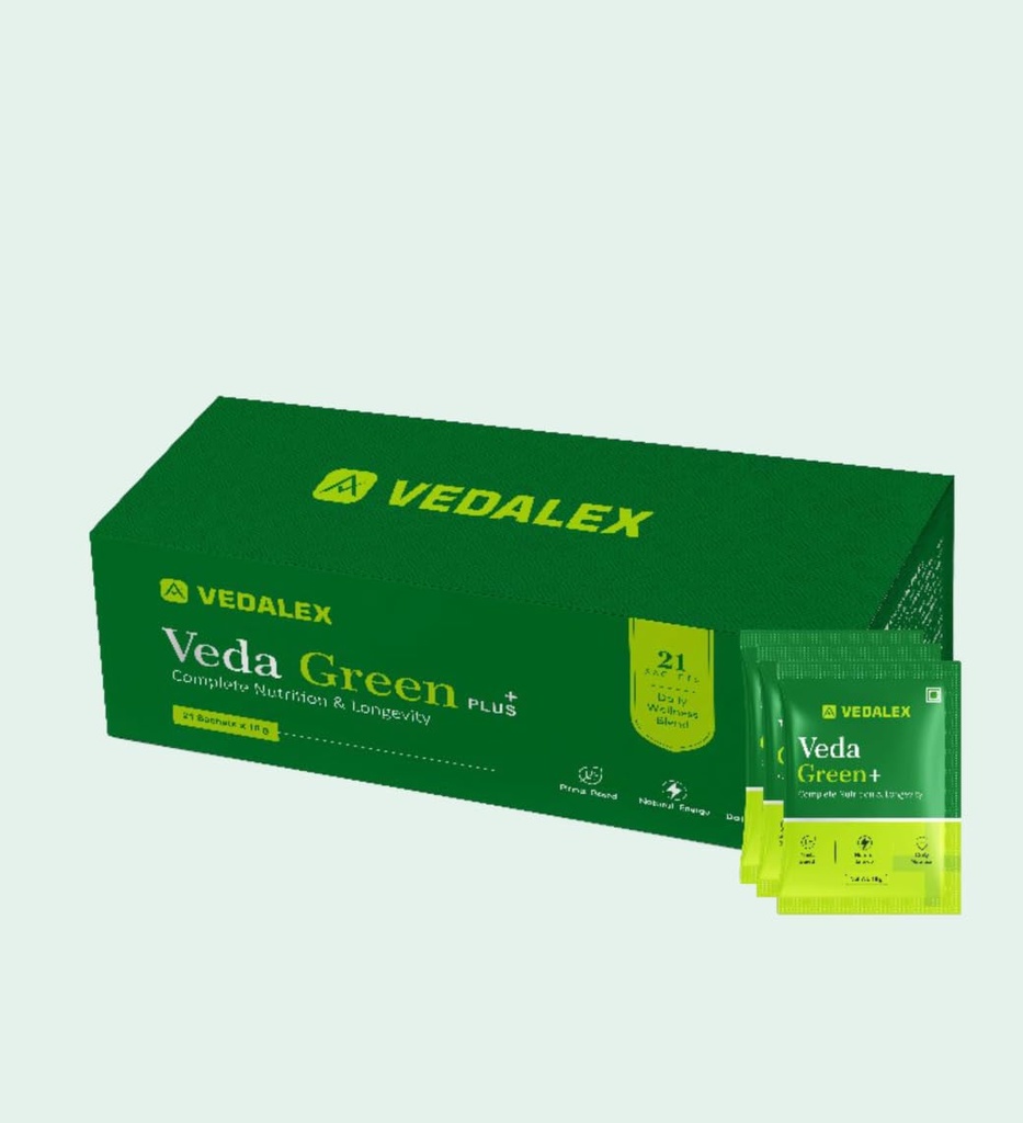 Veda Green Plus+ Complete Nutrition & Longevity Supplement Powder | 21 Sachets x 10g | 210g