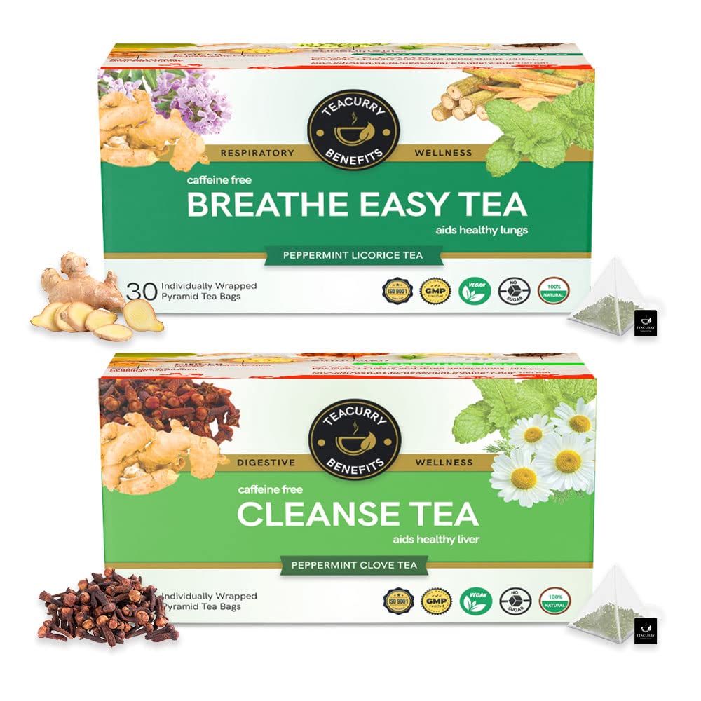 TEACURRY Lung Cleanse and Liver Cleanse Tea Combo (1 Month Box | 30 + 30 Teabags) - support to quit Smoking and Drinking Alcohol