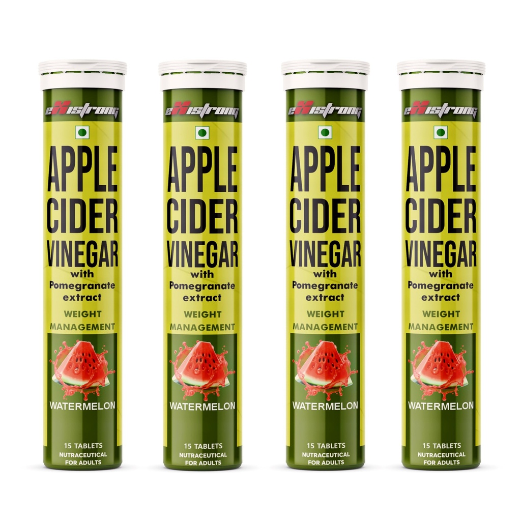 Apple Cider Vinager Effervescent Tablet With Pomgranate Extract | Appetite Control & Supports Metabolism (Pack Of 4, Watermelon Flavor 60 Tablet)