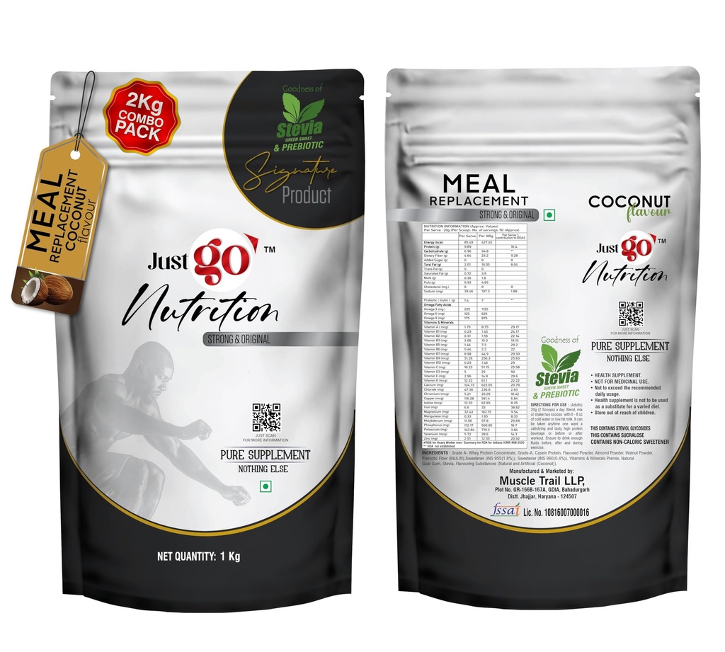 Meal Replacement Powder - 50 Servings | 20g in Each | 1kg | Convenient and Flavorful Meal Replacement Powder For Men And Women (Imported Ingredients) Pack of 2 (Coconut)