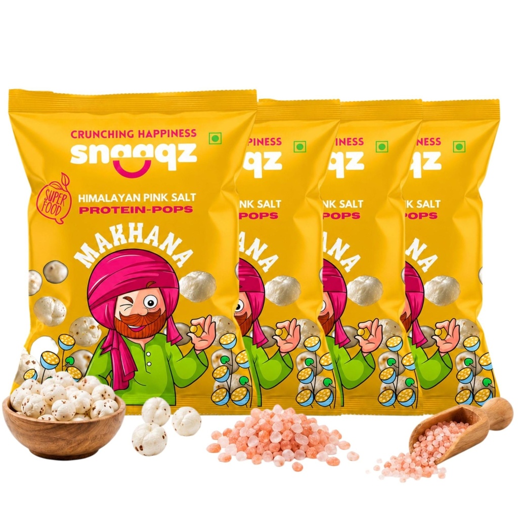 Snaaqz Himalayan Pink Salt Makhana | Guilt-Free, Low Calorie & High Protein | Perfect for Evening Hunger | Roasted Fox Nuts Pack Of 4(30gm Per Pack)
