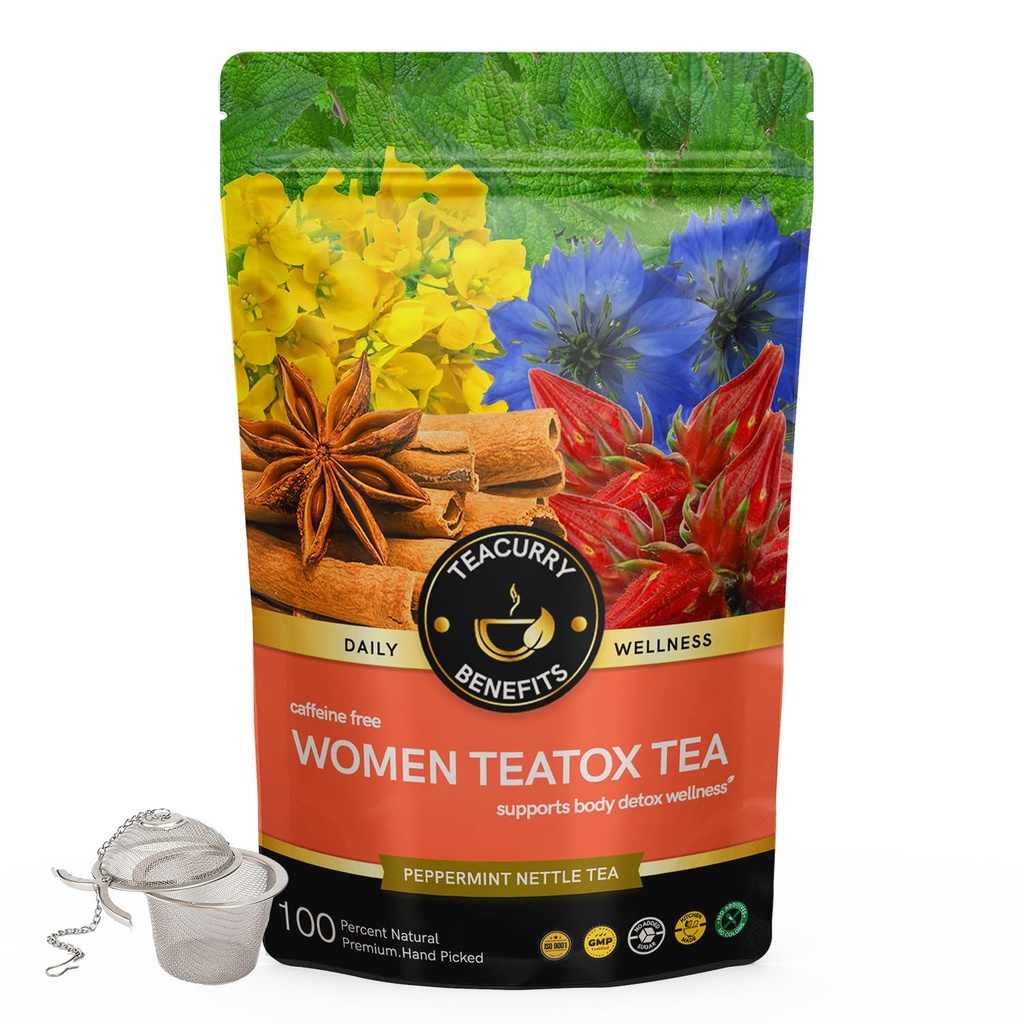 TEACURRY Women Detox Tea (1 Month Pack, 100 Grams)+ Infuser - Helps with Weight Loss, Liver Detox and Intestinal Health
