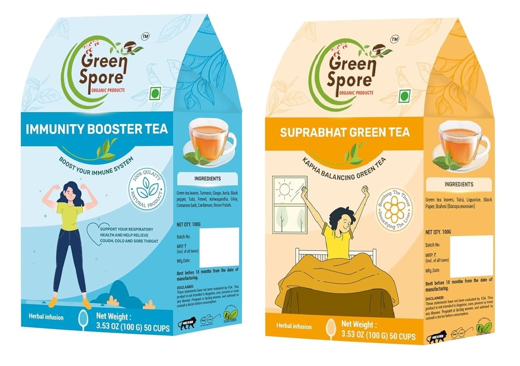 Green Spore"Suprabhat Green Spore Tea: Your Immunity Booster for Soothing the Throat and Detoxifying Liver (100g) Combo Pack "
