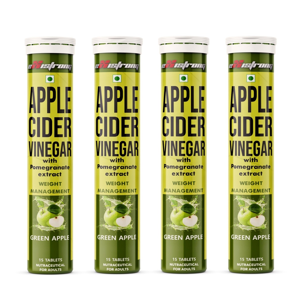 Apple Cider Vinager Effervescent (Pack Of 4 Green Apple) With Pomegranate Extract | Supports Metabolism Pack Of 4 (60 Tablet)