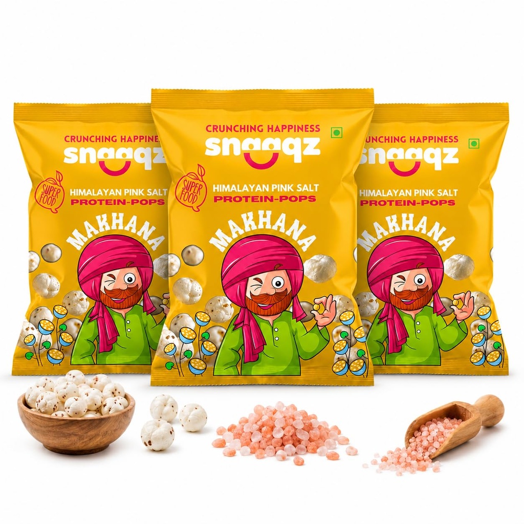 Snaaqz Himalayan Pink Salt Makhana | Guilt-Free, Low Calorie & High Protein | Perfect for Evening Hunger | Roasted Fox Nuts Pack Of 3(30gm Per Pack)