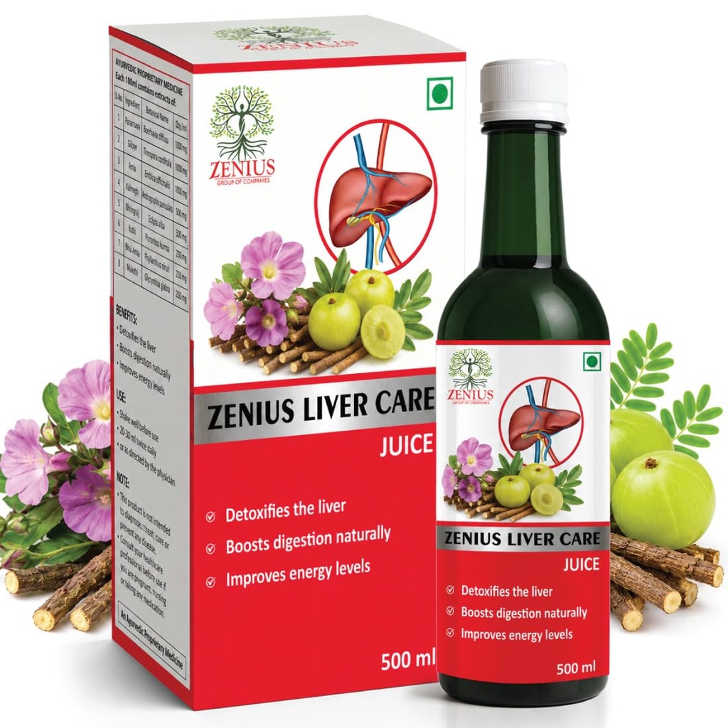 Zenius Liver Juice | Ayurvedic Cleanser and Detoxification | Supports Fatty Liver and Anti-oxidant Rich Supplement With 5 Ayurvedic Herbs 500ml