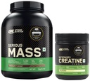 OPTIMUM NUTRITION (ON) Serious Mass High Protein High Calorie Weight Gainer Powder - 3 kg (Chocolate) & (ON) Micronized Creatine Powder - 100 Gram, Unflavored., 2 count, 33 servings