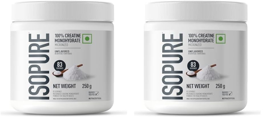 Isopure Creatine Monohydrate Micronized, 250 G- 83 servings, Increase Lean Muscle Mass, Enhances Muscular Endurance (Pack of 2),Powder