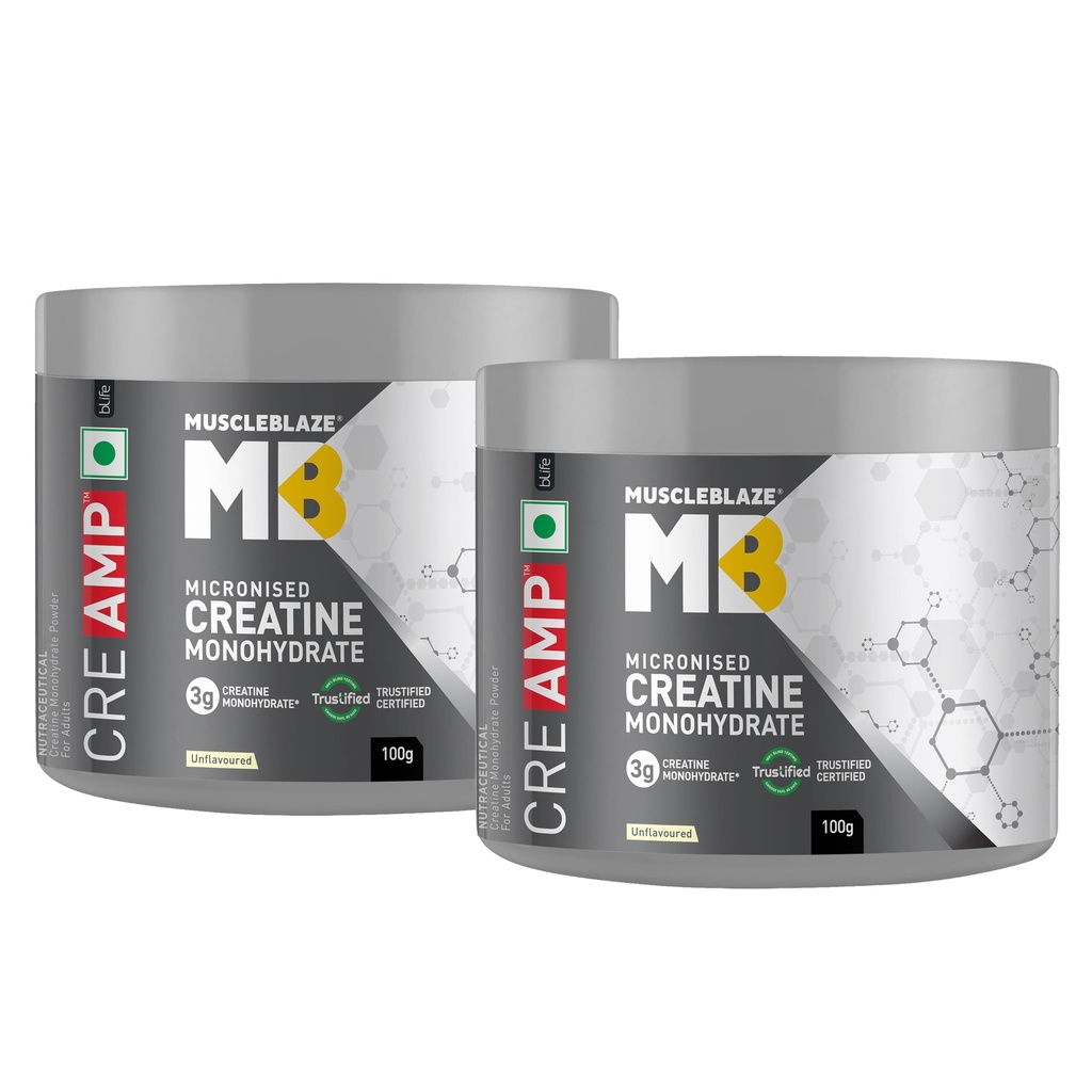 MuscleBlaze Micronised Creatine Monohydrate CreAMP Powder, 2 x 100g