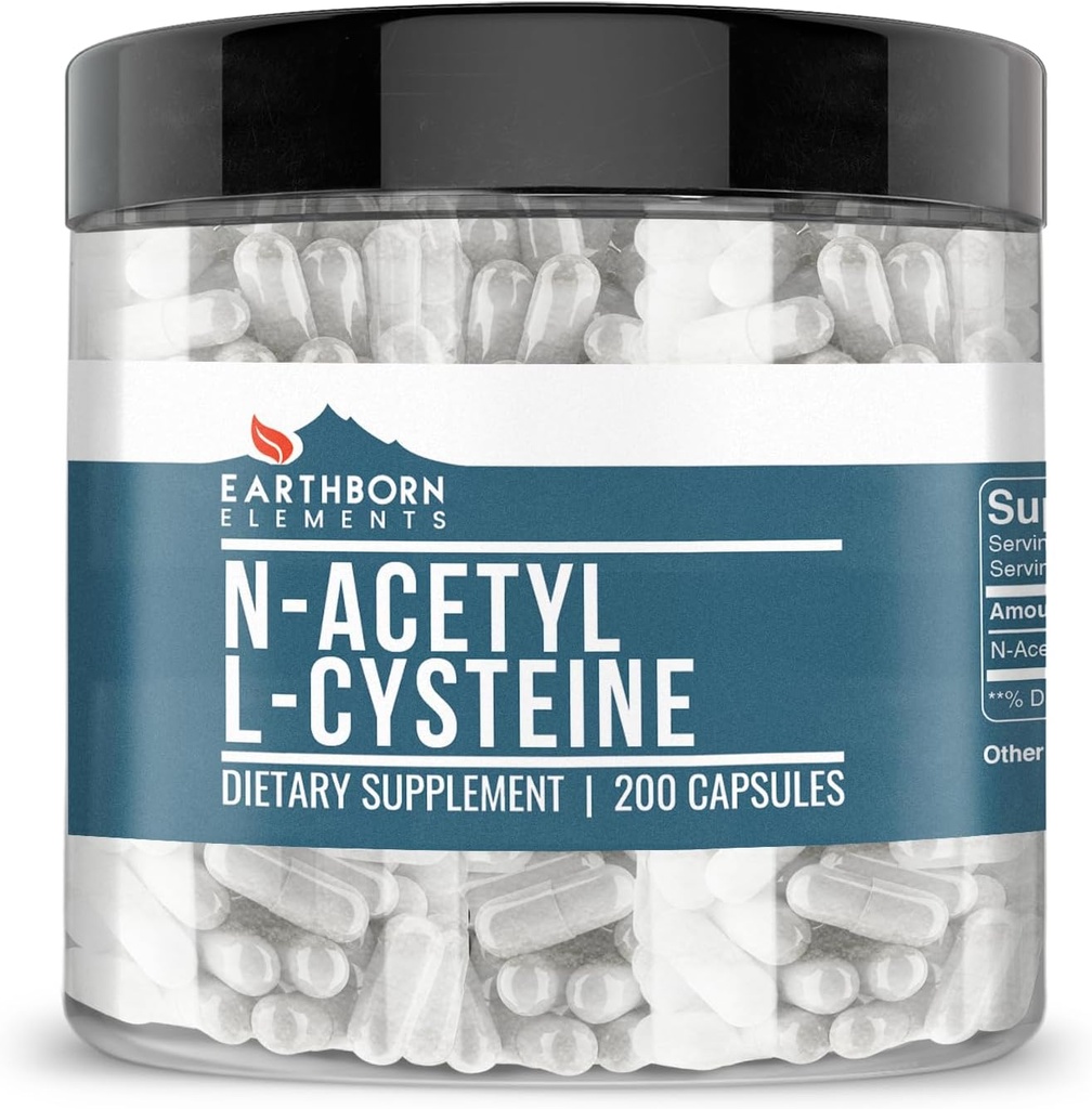Earthborn Elements NAC N-Acetyl L-Cysteine 200 Capsules, Pure & Undiluted, No Additives