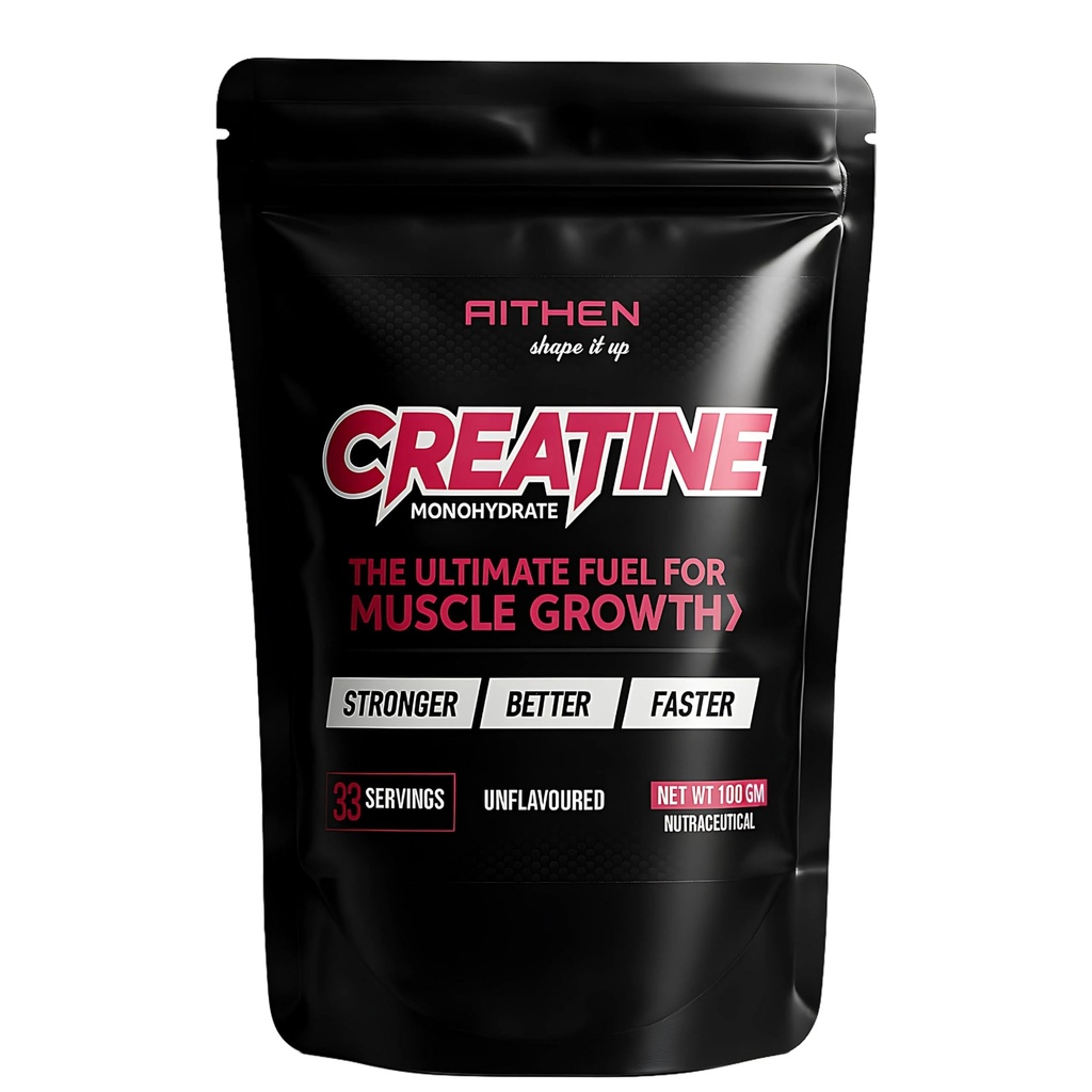 Aithen Creatine Monohydrate Powder 100g (33 Servings) | Unflavoured | Boost Muscle Growth, Strength & Performance | Pre & Post Workout Supplement