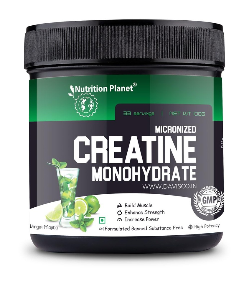 Nutrition Planet Micronized Creatine Monohydrate (Virgin Mojito, 100g / 0.22 Lb, 33 Servings)