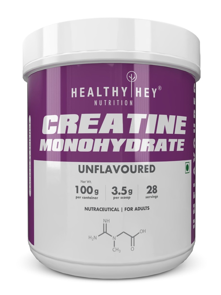 HealthyHey Nutrition Creatine Monohydrate for Muscle Building & Performance - 28 Servings (Unflavoured, 100g)