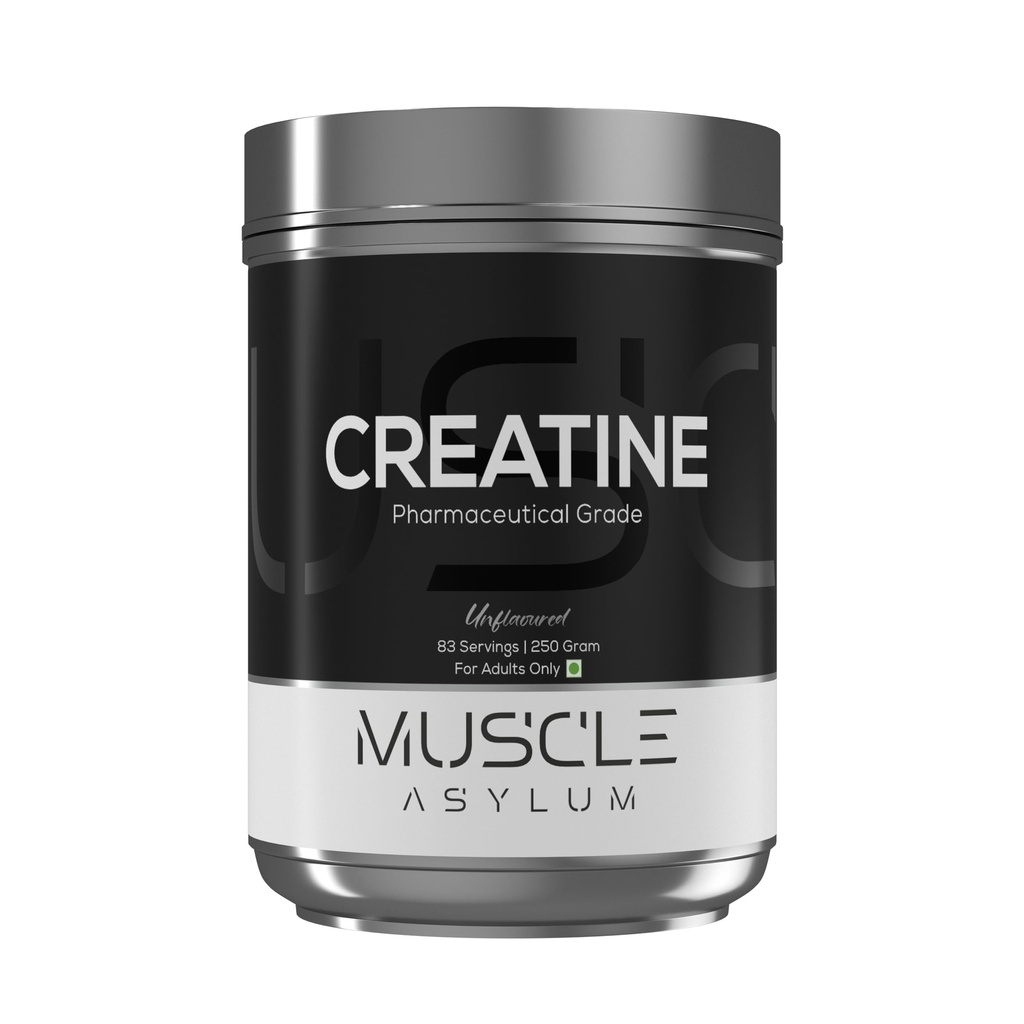 Muscle Asylum Creatine Monohydrate Powder (Unflavoured) – Micronized Creatine, Pre Workout Supplement for Muscle Gain, Strength & Recovery, Pharmaceutical Grade, Gym Supplement for Men & Women – 250g (83 Servings)