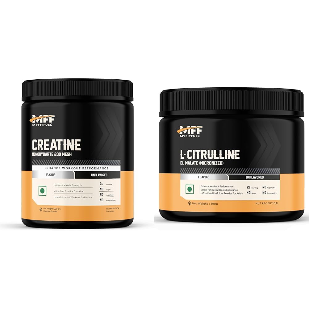 MyFitFuel Micronized Creatine Monohydrate (200 Mesh - Easily Absorbed by Body) | 200 gm, (Natural) | MyFitFuel L Citrulline Malate Powder 2000mg | Boosts Nitric Oxide, Delay Fatigue, Pre Workout Supp