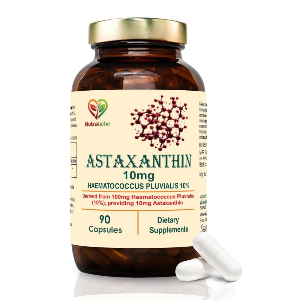 Astaxanthin 10mg Capsules, Derived from Haematococcus Pluvialis 10%, 90 Non-GMO Capsules