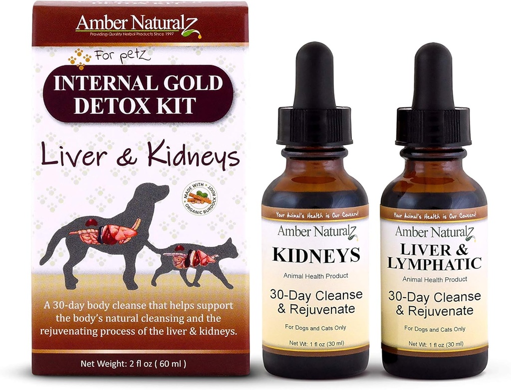 AMBER NATURALZ Internal Gold Detox Kit for Dogs, Cats, Birds, Rabbits, and Guinea Pigs | Herbal Support for Liver and Kidney Health | Natural Aid for Liver and Kidney Functions