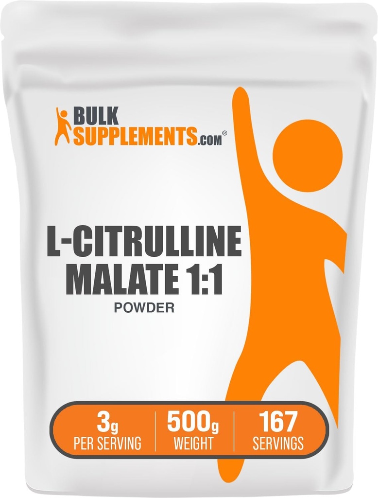 BulkSupplements.com L-Citrulline Malate 1:1 Powder - Citrulline Powder, Amino Acid Supplement - Unflavored & Gluten Free - 3g per Servings, 500g (1.1 lbs) (Pack of 1)