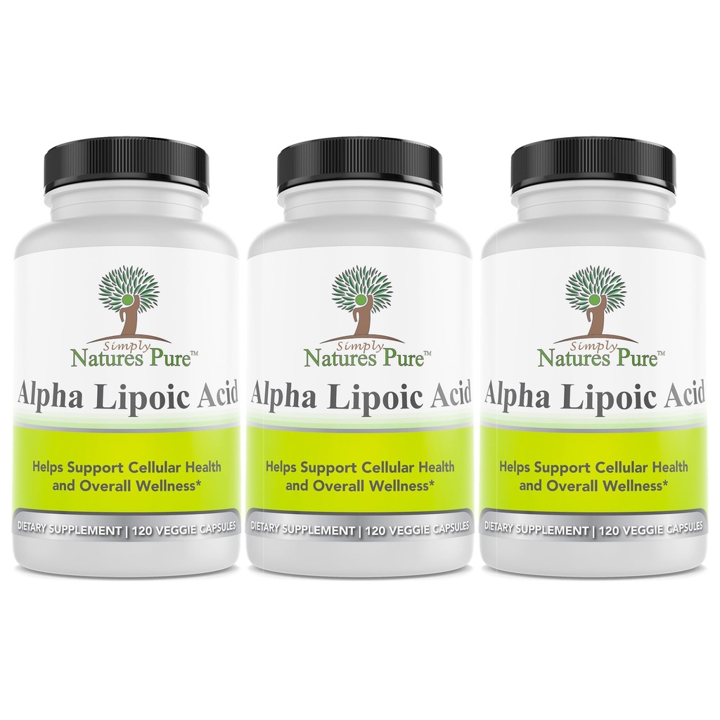 Simply Natures Pure Alpha Lipoic Acid 600mg 360 Veggie Capsules, Non-GMO Thioctic Acid 12 Month Supply