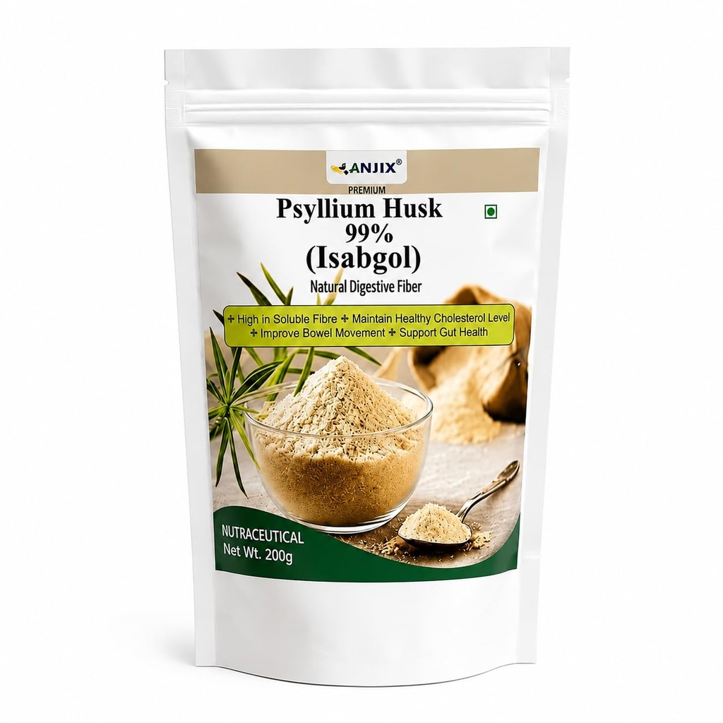 Psyllium Husk Isabgol Powder | Natural Digestive Fiber Supplement for Gut Health Regularity | 200 gm Daily Fiber Powder