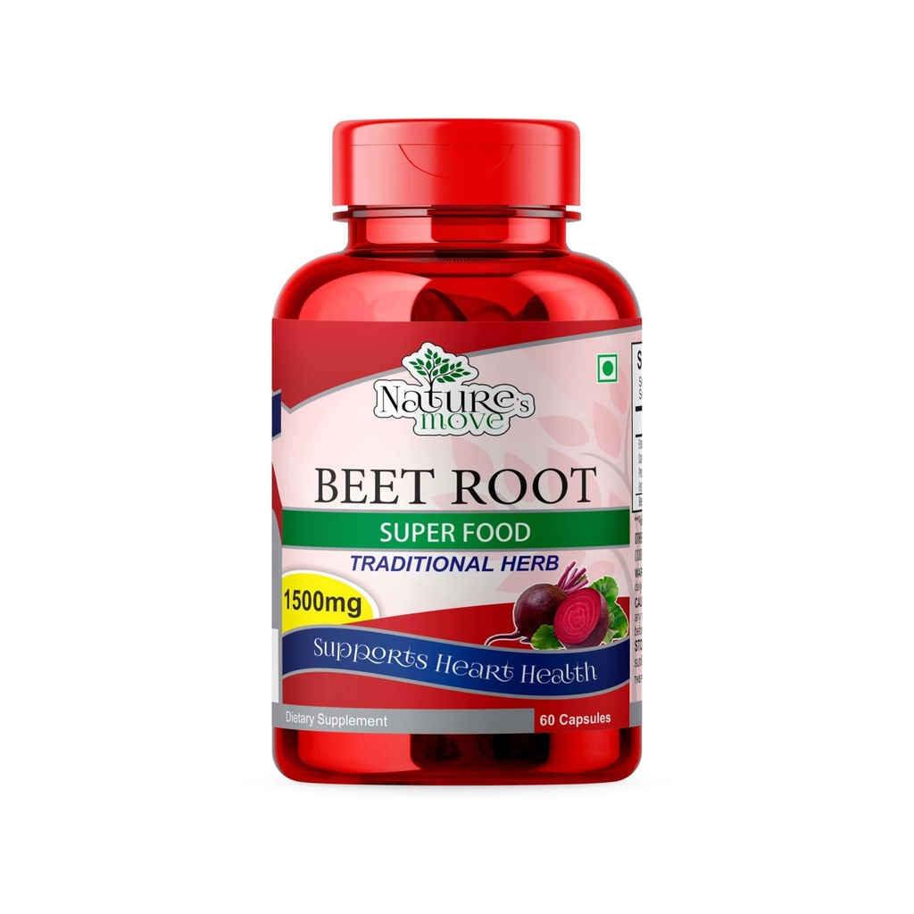 Natures Move Beet Root 1500mg - 60 Capsules | Nitric Oxide Booster for Blood Pressure Support, Exercise Endurance & Stamina