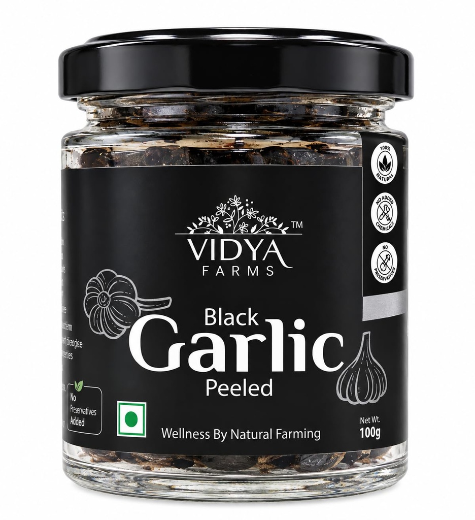 Vidya Farms Black Garlic Peeled | Ready-to-Eat Superfood | Naturally Aged Sweet & Umami Garlic Cloves | Rich in Antioxidants, Boosts Immunity & Heart Health | Vegan & Preservative-Free | 200gm (100gm)