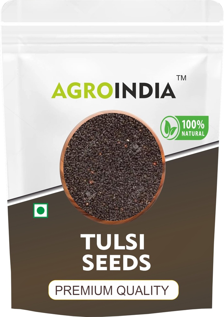 AgroIndia Tulsi Seeds for Eating- Manjari Beej for Weight Loss And Immunity- Holy Basil Seeds (Edible)- Kali Tulsi Beej- Ocimum Sanctum- 100% Natural Tulsi Seeds (100gm)