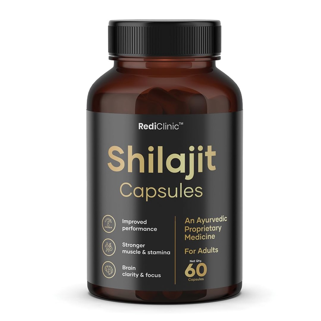Shilajit/Shilajeet Capsules for Stamina, Muscle Growth & Energy | Swarna Bhasma, Gokshura, Ashwagandha |Shilajit for Men | 100% Ayurvedic | Pack of 1-60 Capsules