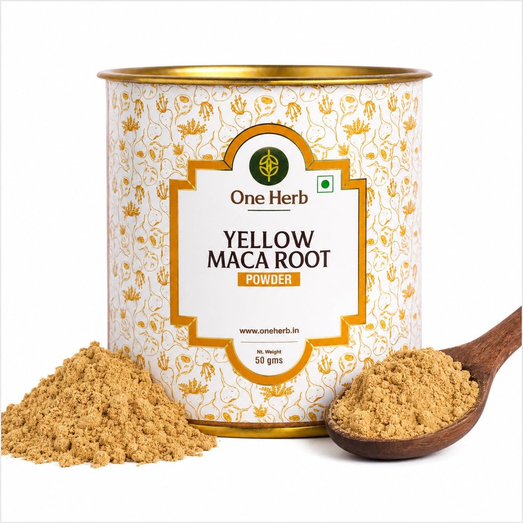 One Herb - Yellow Maca Root Powder 50g | Peruvian Superfood for Energy, Stamina, Immunity & Hormonal Balance in Men and Women, Herbal Supplement, Caffeine Free