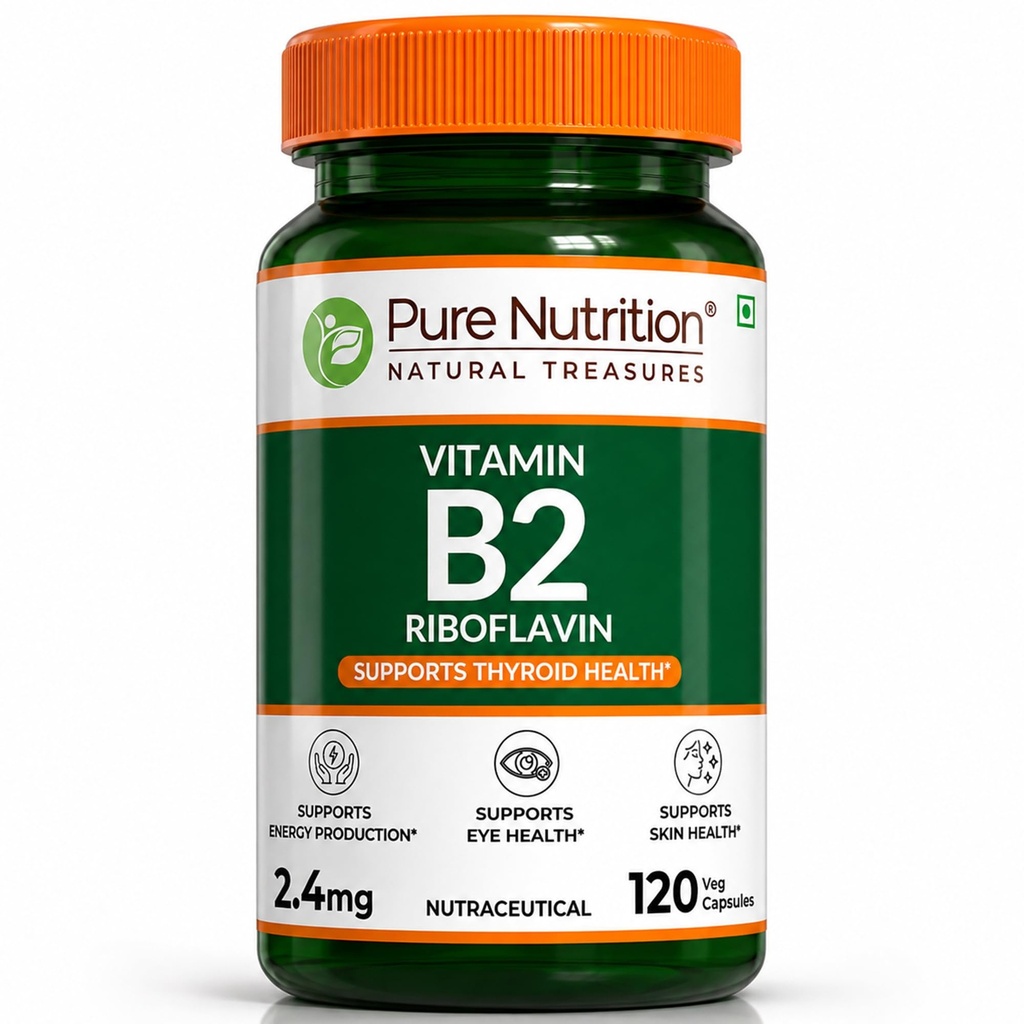 Pure Nutrition Vitamin B2 (Riboflavin) 2.4mg Capsules | Vitamin B2 Supplement for Energy, Eye & Nervous System Support | Supports Healthy Metabolism & Daily Wellness | 120 Veg Capsules