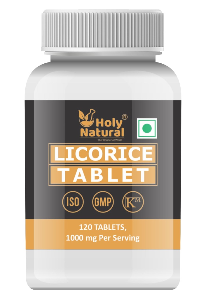 Holy Natural Licorice Tablets – 120 Tablets (500 mg Each) | Mulethi/Yashtimadhu | Supports Healthy Digestion & Gut Comfort