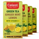Celest Ginger Mint Lemon Green Tea 400 Tea Bags (100 Bags × 4) | Vitamin C Enriched | Immunity Support