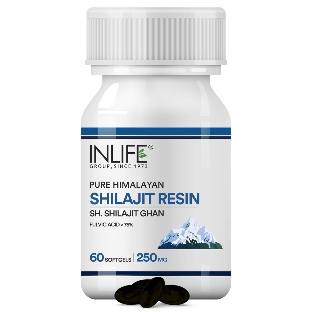 INLIFE Shilajit Resin Softgel Supplement 250mg, 60 Softgels for Men Women