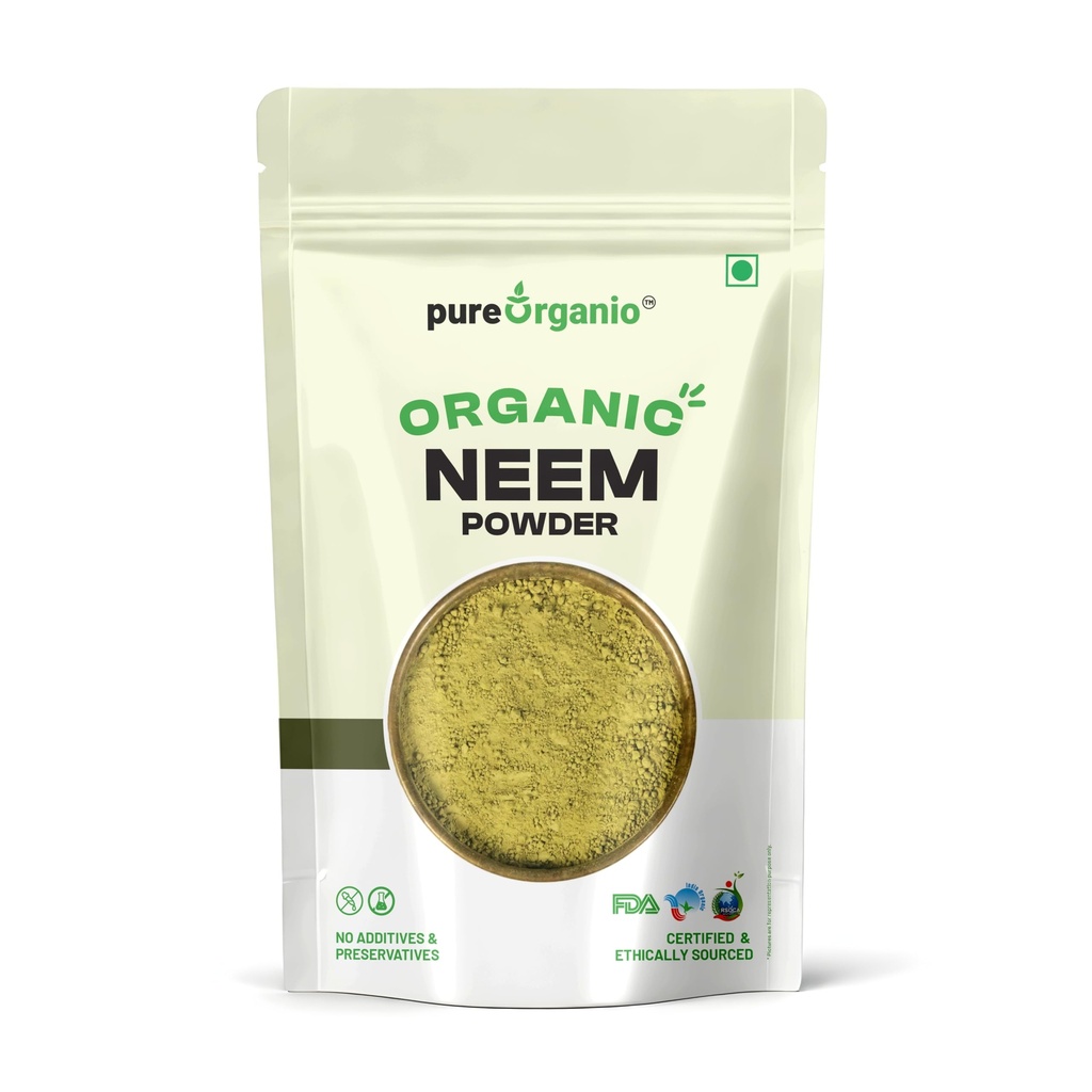 Pure Organio Organic Neem Powder | Azadirachta Indica | Vembu/Veppa Powder India Organic NPOP Certified (100 Gm)