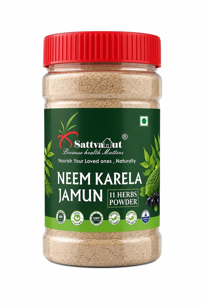 Neem Karela Jamun 11 Herbs Powder 200g | 100% Pure Ayurvedic Herbal Blend | Neem, Karela, Jamun, Amla, Giloy & Triphala | Natural Herbal Powder