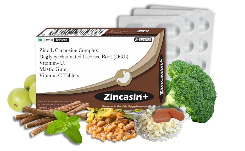 Zincasin +Plus (LeeWell) Gastric Health Supplement, 30 Tablets