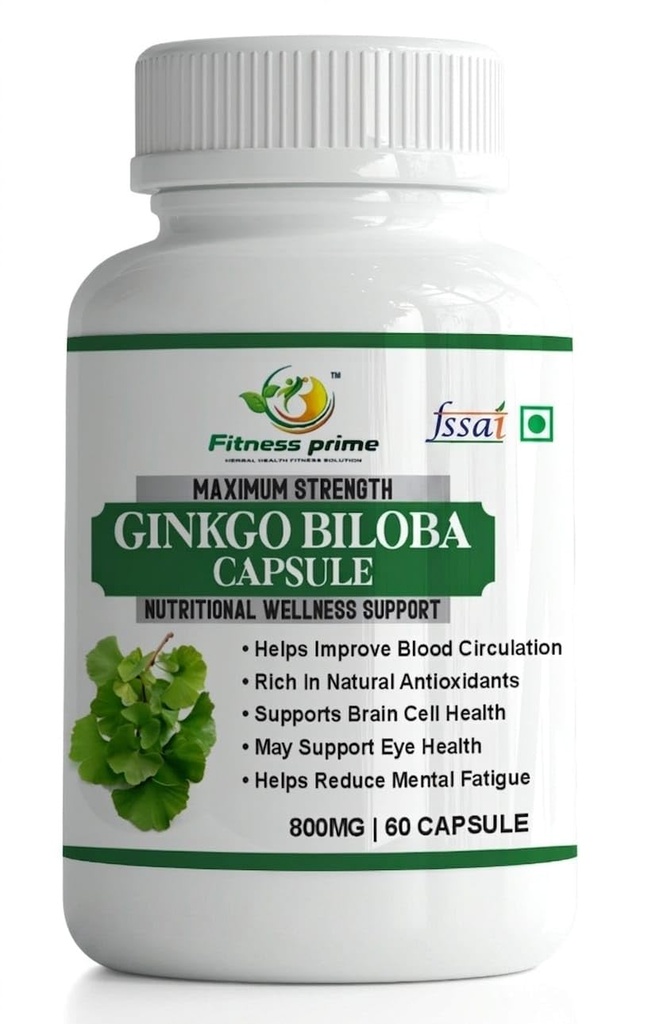 Ginkgo Biloba 800mg Capsules | Herbal Ginkgo Leaf Extract Supplement for Memory, Focus, Concentration & Cognitive Wellness | Antioxidant Support | 60 Vegetarian Capsules