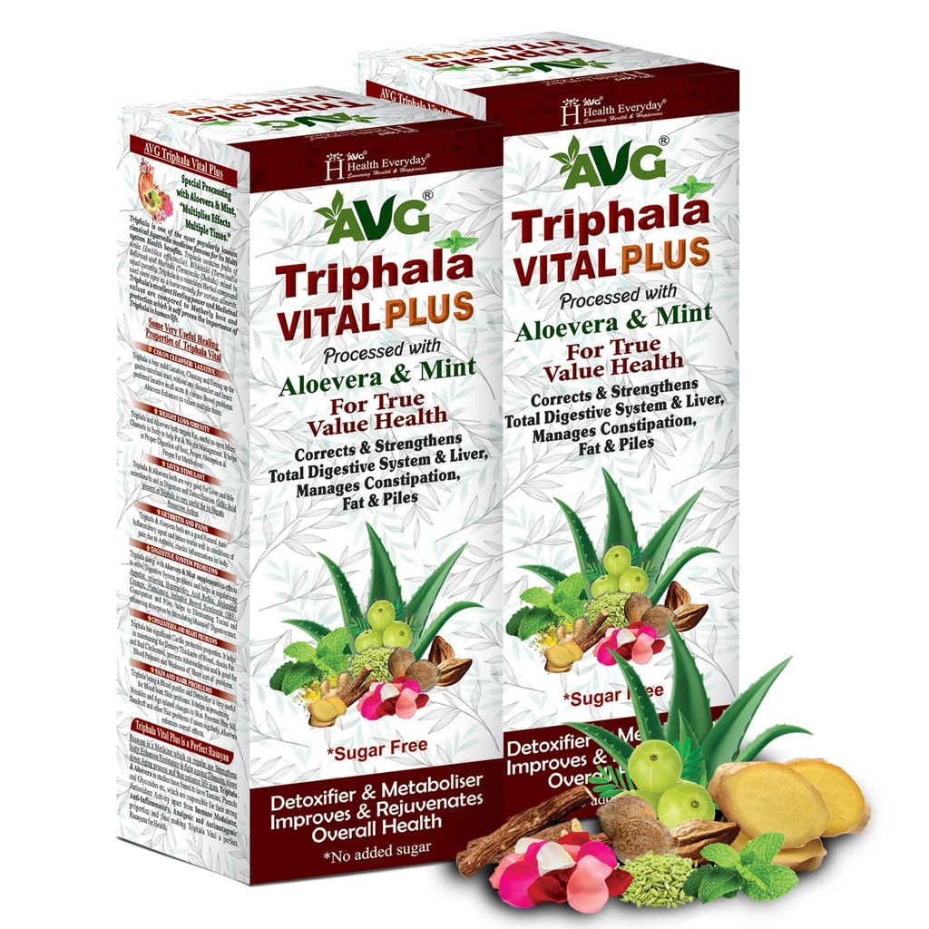 AVG Health Organics Triphala Vital Plus - Herbal Supplement for Weight Loss, Improves Digestion 1L | Pack of 2