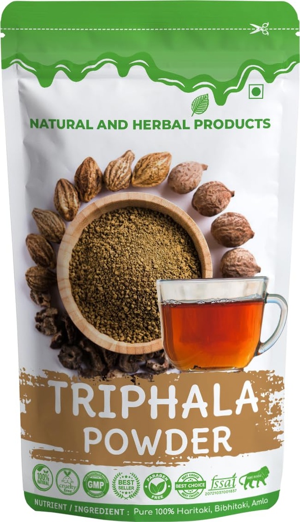Triphala powder for weight loss | Churna | Pure Myrobalans For Skin & Face, Hair, Diabetes, Eating & Drinking, Amla, Haritaki, Bibhitaki - 100Gram