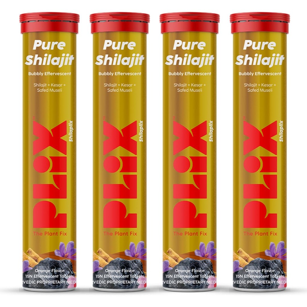 The Plant Fix Plix 500 Mg Shilajit Effervescent - 15 Capsules (Pack Of 4)|With Saffron & Safed Museli For Vitality|100% Vegan|Orange Flavored|For Men,4 Count